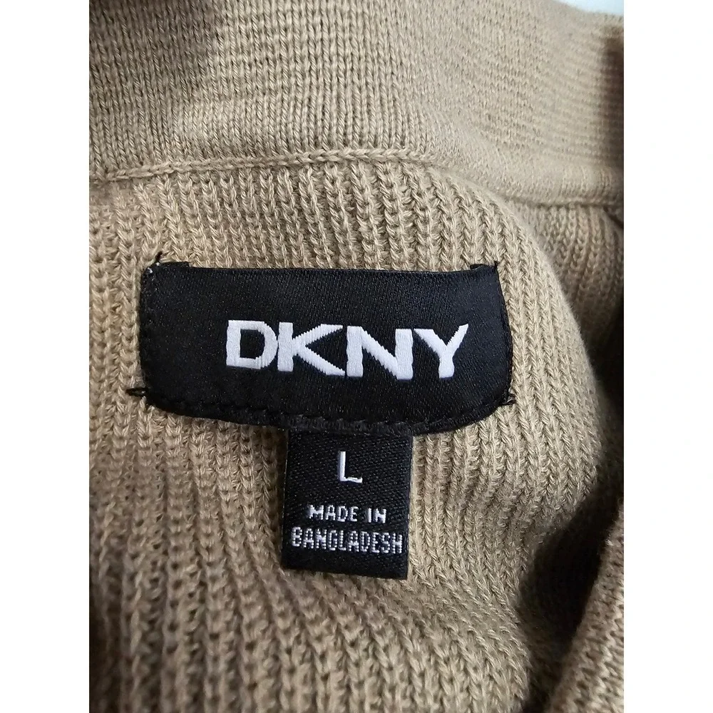 DKNY Mens Sweater Polo Shirt Tan Ribbed Short Sleeve Cotton DK35SR2402 NEW‎